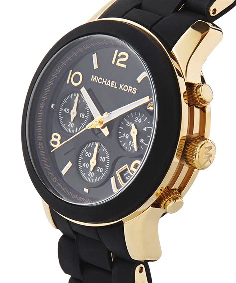 michael kors black and gold chronograph watch|Michael Kors black silicone watch.